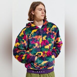FairPlay patterned animal colorful polar fleece half zip hoodie sweatshirt small